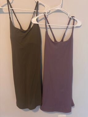 Simple Strappy Slip Dresses - Olive Green & Mauve